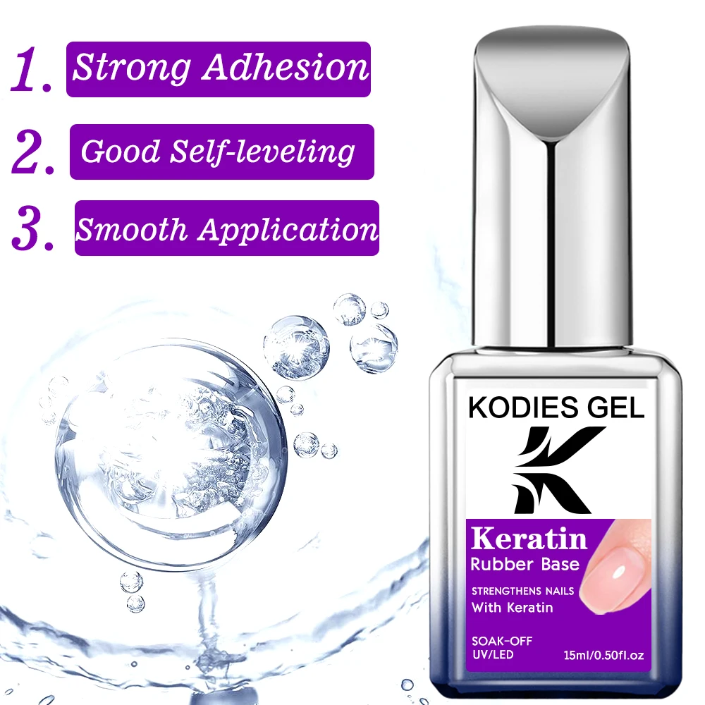 KODIES GEL Keratin Rubber Base Coat 15ML Nail Strengthener Gel Nail Polish Semi permanent UV Durable Base Varnish Protects Nails 3