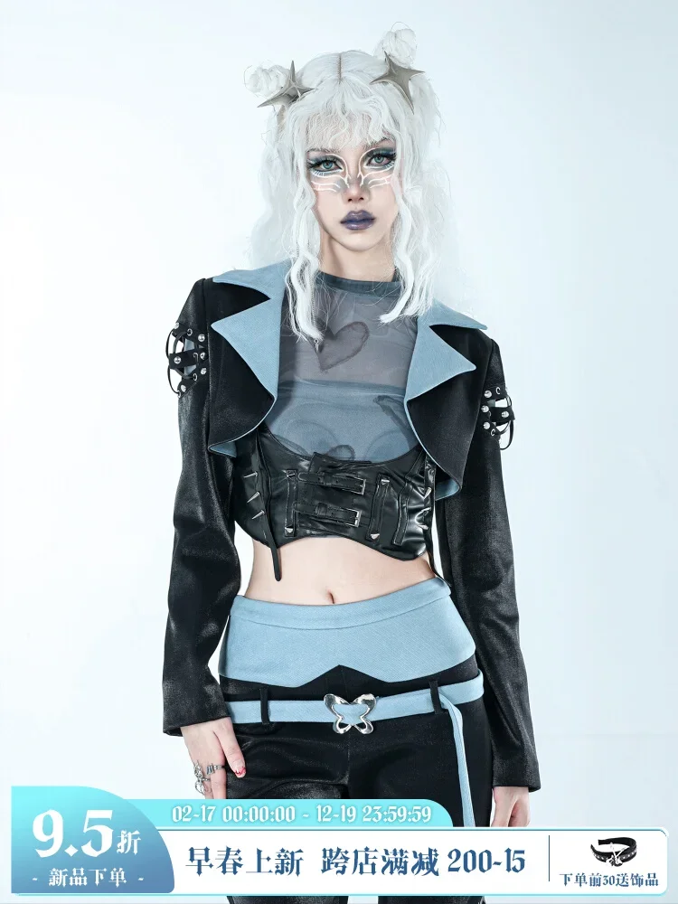 New Spring Autumn Harajuku Kawaii Sexy Hollow Out Coat Hot Girl Long Sleeve Fashion Cute Cool Girl Black Coat