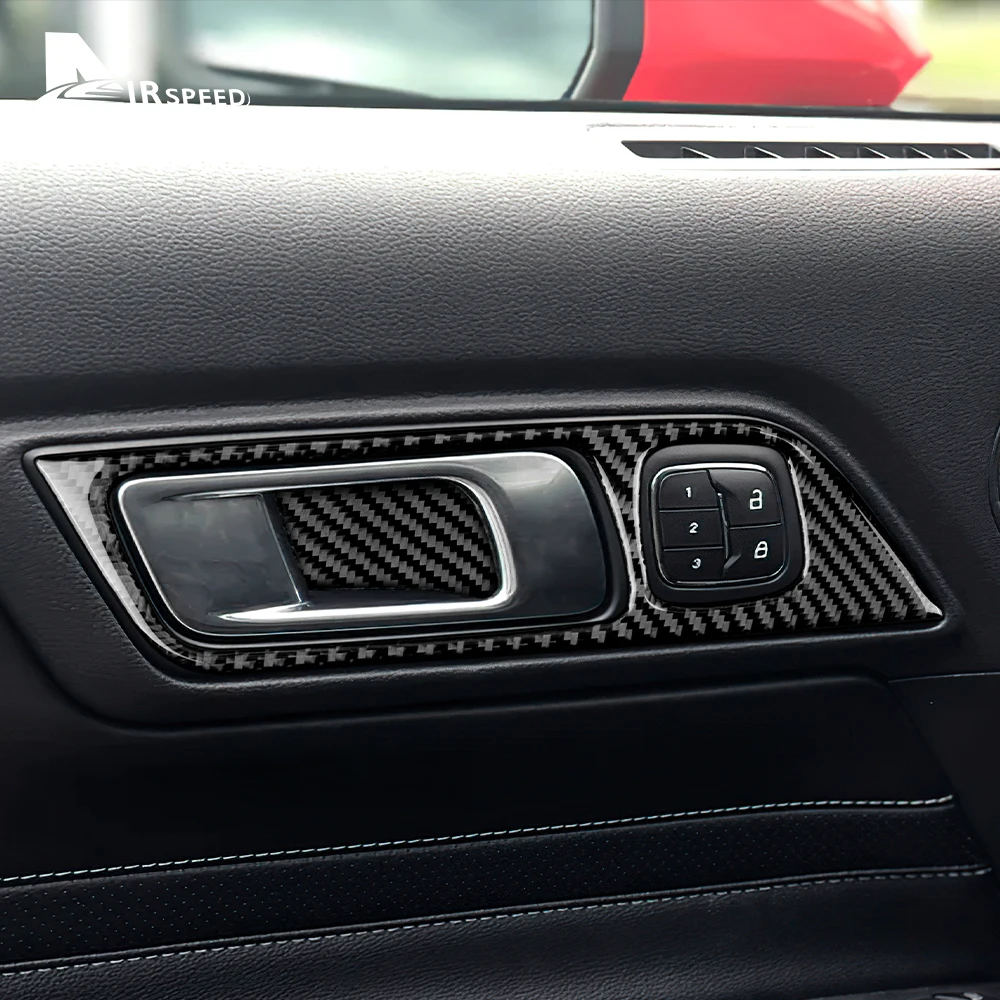 コンソールカバー フォードマスタング2015-2019のリアルカーボンファイバーセンターコンソールパネルカバートリム Real Carbon Fib TUCKBOLD フォードに対応マスタング2015-2023用のギアシフトノブ