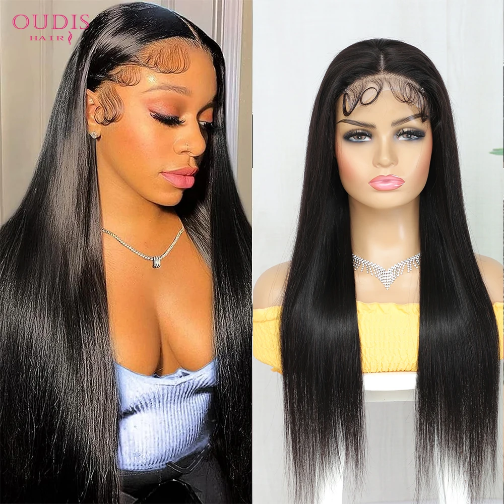 

13x4 Glueless Straight Lace Front Wigs Human Hair For Black Women 180% Density Indian Hd Transparent Lace Frontal WIg OUDIS