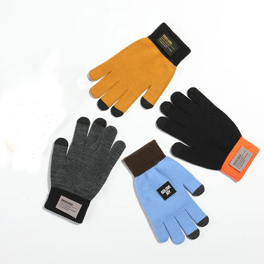 Fashion Trendy Knitted Winter Velvet Woolen Motorbike Gloves Cycling Accessory Sports Mittens Men\'s Gloves