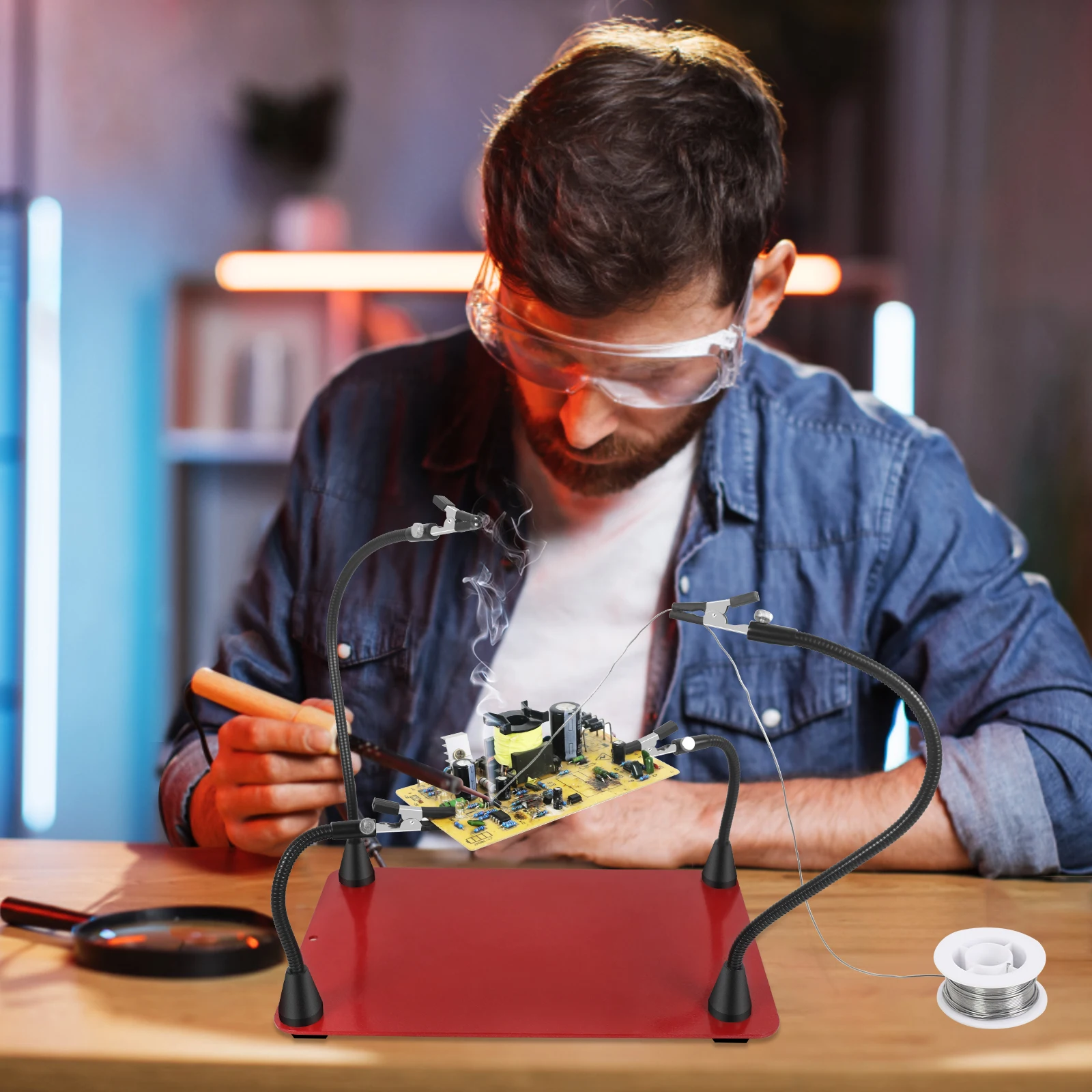 Extra Large Size Iron Plate Magnetic Soldering Third Hand PCB Holder Heat Gun Stand Heavy Duty Welding WorkstationTool NEWACALOX