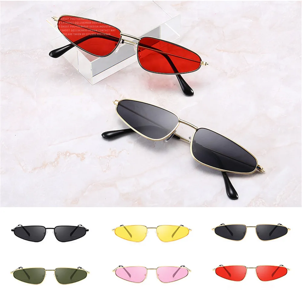 

FOENIXSONG Fashion Sunglasses for Women Cat Eye Metal Frame UV400 Designer Glasses Cute Narrow Small Triangle Eyewear Sunglass