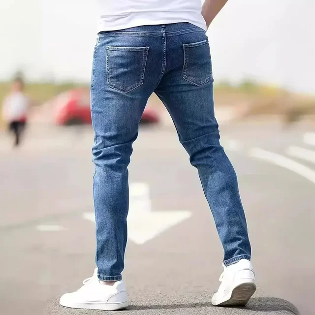 Jeans da uomo Pantaloni legging in denim Fori in difficoltà Skinny Pantaloni a matita solidi lavaggio vintage 2025 Guaina alla caviglia Tasche punk Slim 2