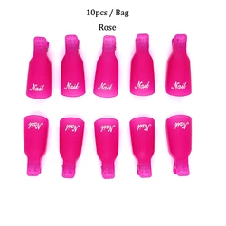 Colorful Acrylic Nail Art Soak Off Cap Clips - 10-Piece Set for Manicure and UV Gel Polish Removal (Rose)