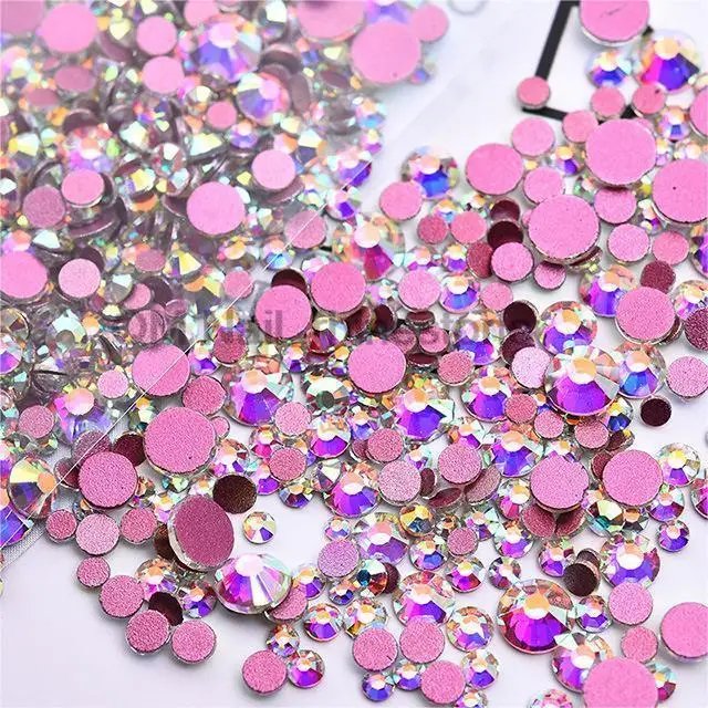 

1440pcs/pack All Size SS2-34 Crystal AB Rose Back Non HotFix Nail art Rhinestone 3D Glass Decorations Garment Mix Rhinestone