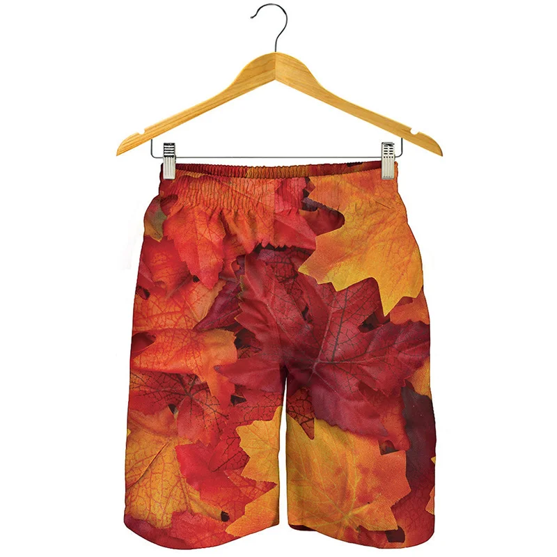 

Autumn Maple Leaf Graphic Short Pants For Men 3D Printed Plants Beach Shorts Quick Dry Swim Trunks Summer Y2k Surf Board Shorts