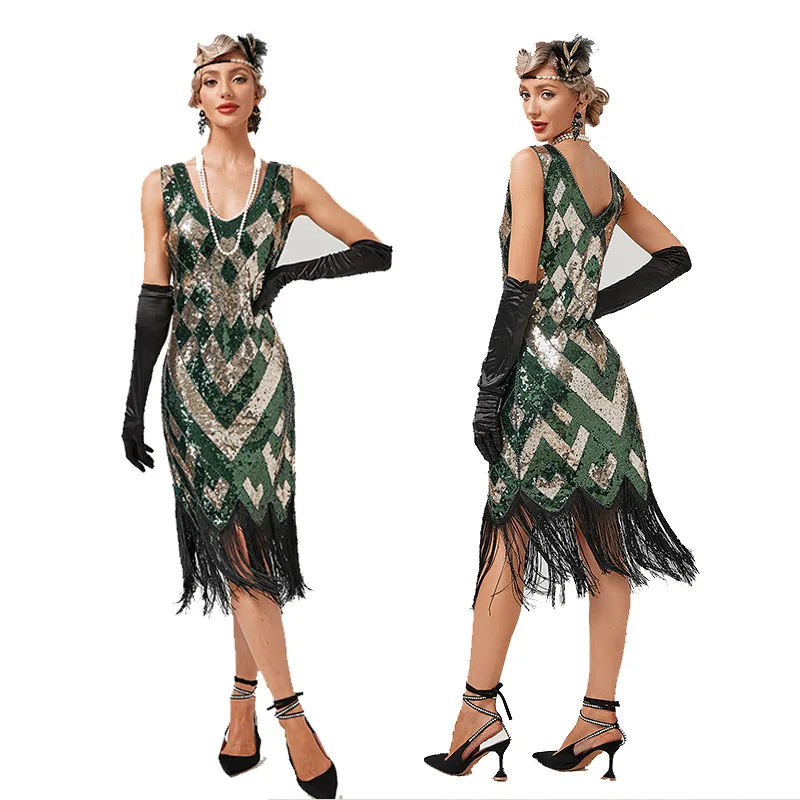 1920s Vintage Sequin Tassel Dress Party Dance Dress Host Sequin Dress Toasting Party Women Clothing Evening Streetwear Frock Y2k