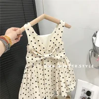 Robe d'été à pois pour filles, nouvelle collection, avec nœud, sans manches, style princesse, décontractée, vêtements doux, mode enfant, Vestidos, 2-8 ans 4