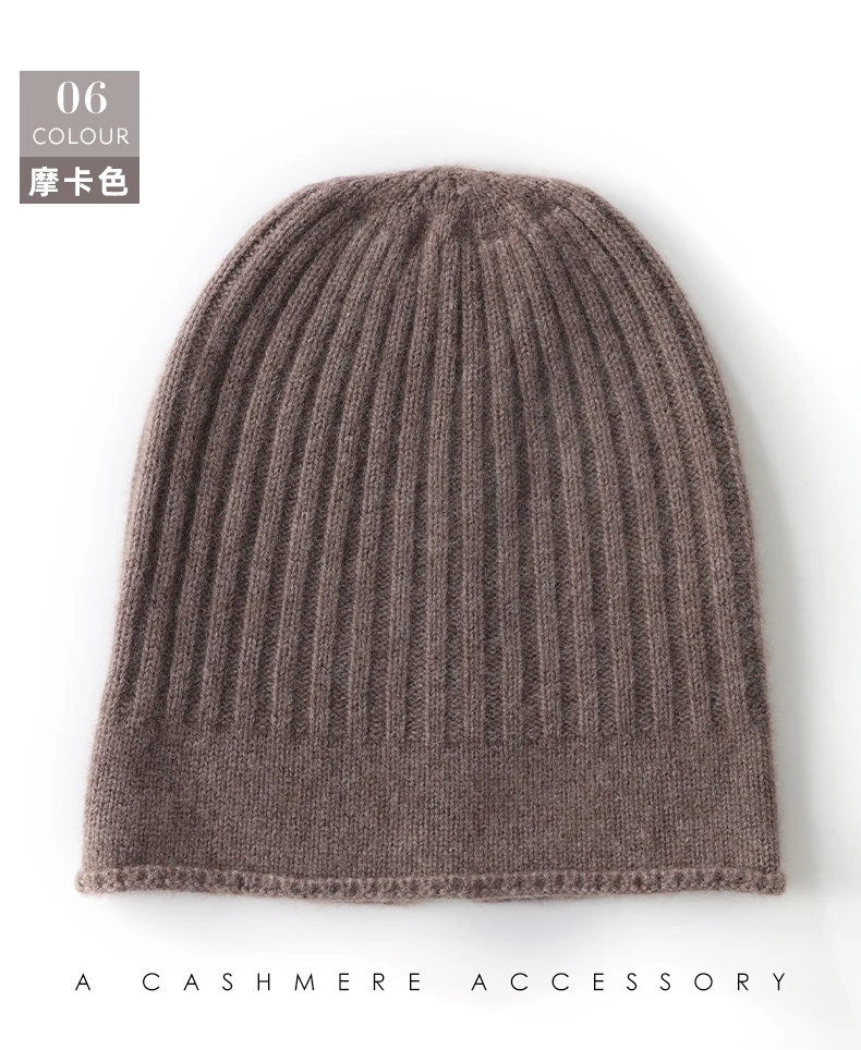 Mütze aus 100 % Kaschmir, Unisex, Winter, gestrickt, gerippt, verdickt, kalte Mütze, Gehörschutz, Wollmütze, warmer Kopfwickel, Strickmütze – Detail 22