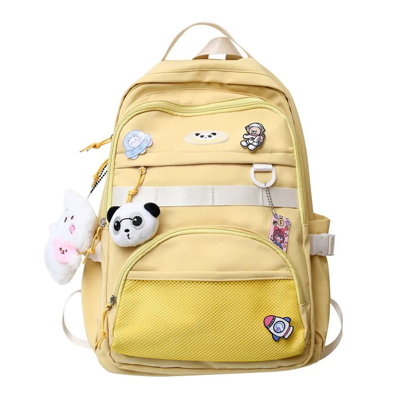 New Cute Girl Mesh Travel Book Backpack Trendy Fashion Women Net School Bag Lady Kawaii Badge College Backpack Female Laptop Bag 