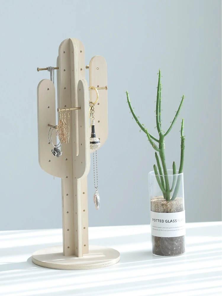 

Jewelry rack, cactus tabletop necklace, earrings storage shelf, home wood creative jewelry finishing display stand