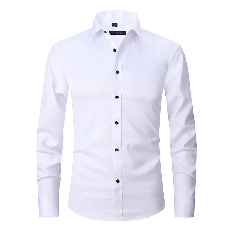 Cotton Shirt Long Sleeve Shirt Men Casual Shirt Men's Elastic Bamboo Fiber Dress Shirts Brand Short Sleeve Shirt Men Casual Business Long Sleeve Shirt Non Iron