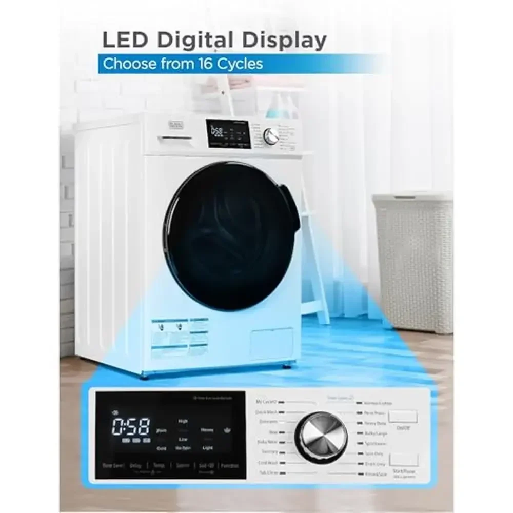 Compact Front Load Washer 2.7 Cu. Ft. LED Display 16 Cycles Stainless Steel Tub Auto Unbalance Detection 1300 RPM Max Spin Speed