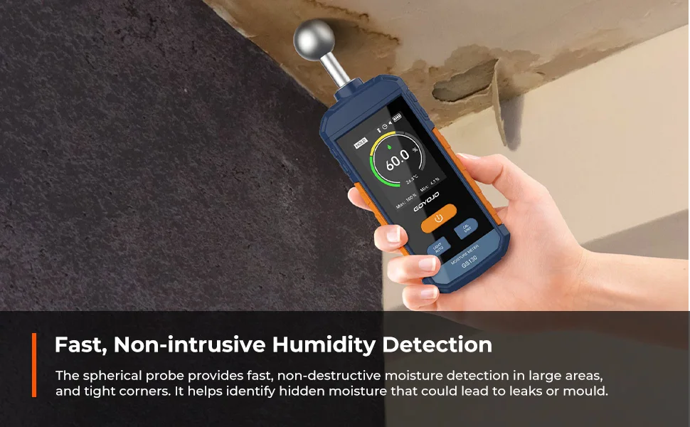 Digital Wood Moisture Meter Non-contact Spherical Timber Damp Detector LCD Scree