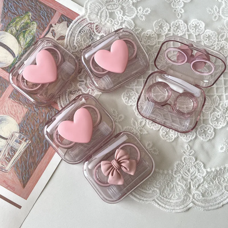 Ins Sakura Pink Transparent Contact Lens Case Mini Minimalist One Piece Contact Lens Cases Cute Beauty Eye Double Box