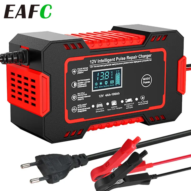 Car Battery Charger 12V 6A Pulse Repair LCD Display Smart Fast Charge AGM Deep Cycle GEL Lead-Acid Charger For Auto Motorcycle 1