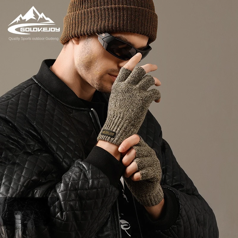 

Winter Knitted Half-finger Woolen Gloves Men's Outdoor Pile Thickened Windproof and Cold Warm Wool Gloves
