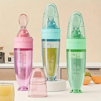 90ml Silicone Baby Feeding Bottle with Soft Spoon – Portable Squeeze Feeder