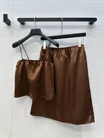 2025 Summer New Fashionable Retro Letter Patch Short Tank Top+Skirt Set Silk Smooth Satin Comfortable Simple Style 1
