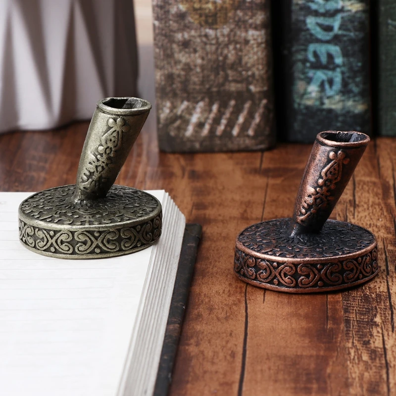 Pen Holder Desk Organizer Pen And Brush Holder Vintage Metal Round Insertion Pen Holder For Feather Quill Dip Pens School Office Supplies Stationery Student Gift