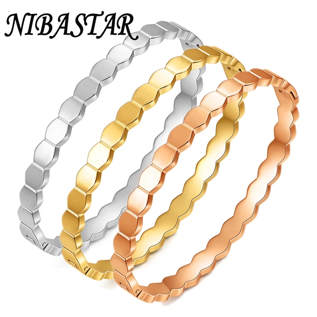 NIBA New Gold Plated Stainless Steel Bracelet Honeycomb Buckle