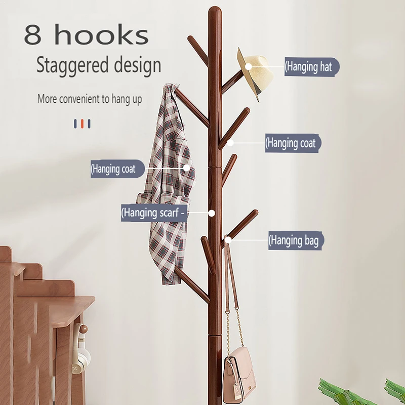 Assembled Wood Hangers Hat Coat Display Floor Standing Rack 8 Hooks Nordic  Bag Clothes Storage Hanger Bedroom Clothing Organizer - Coat Racks -  AliExpress
