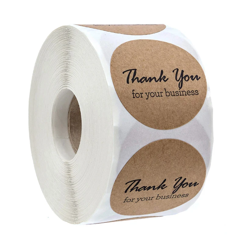 50-500pcs Thank You For Supporting My Business Kraft Stickers With Gold Foil Round Labels Sticker For Shop Handmade Sticker