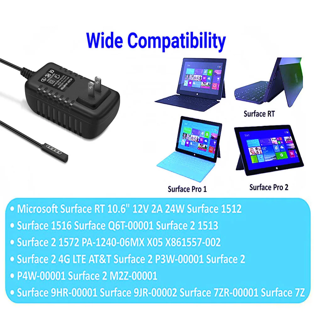 24W 12V 2A AC Adapter for Microsoft Surface RT Surface Pro 1 and Surface 2 1512 1513 1516 1572 Charger 5