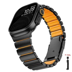 Luxury Titanium Strap with Silicone Bracelet - 42mm (Series 3 2 1) (Black Orange - Tool)