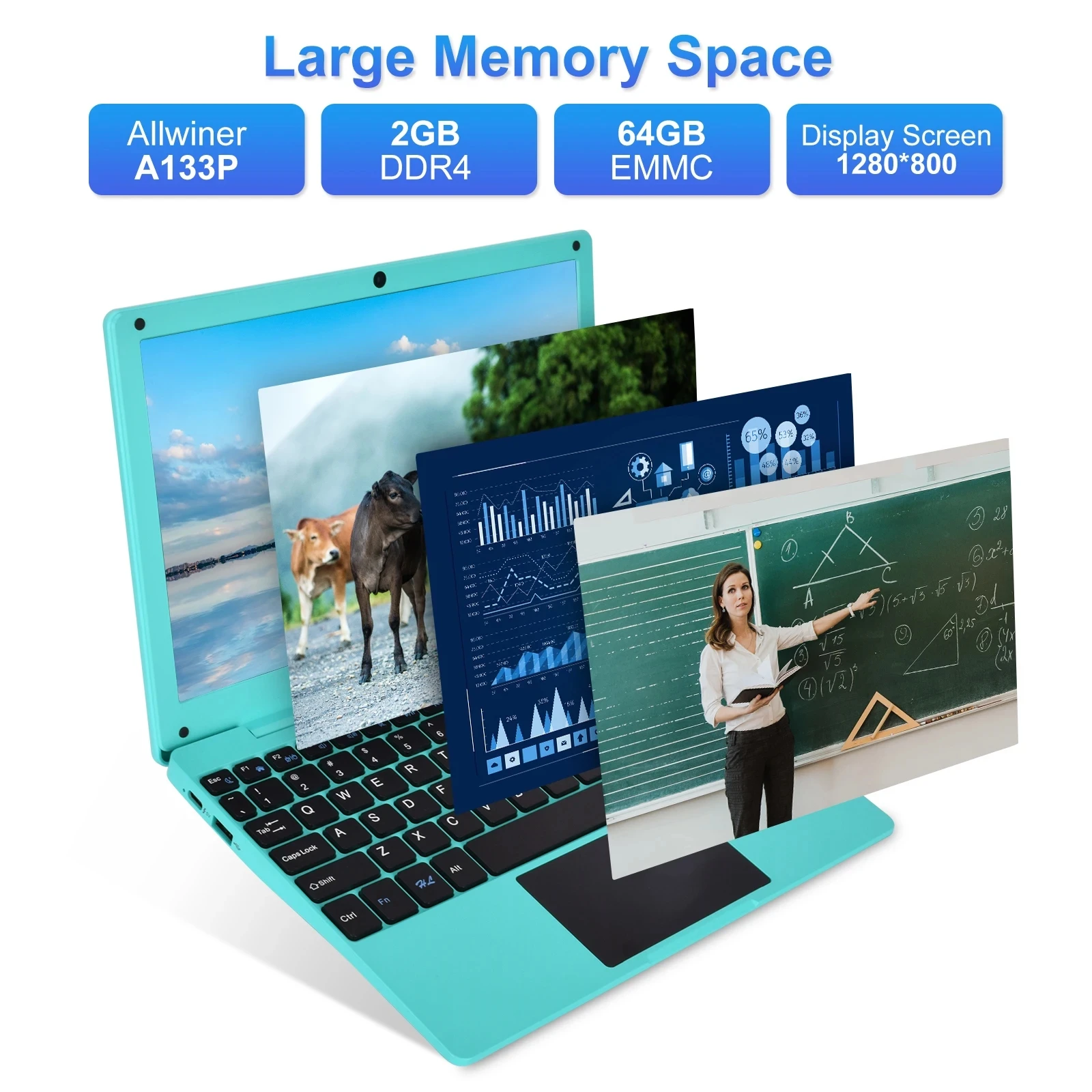 10.3 inch Laptop Android 12 Computer Quad Core Powered Netbook 2G RAM+64GB ROM Mini Laptop Computer for Kids with Bag Mouse Blue 2