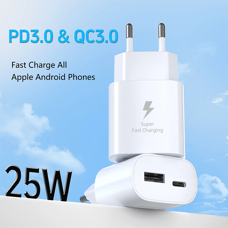 Dual Port 25W Type C USB Charger with 5A Cable - PD Super Fast Charging
