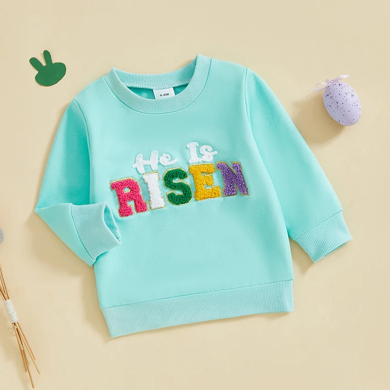 Baby Girl Boys Easter Sweatshirt Letter Embroidery Round Neck Long Sleeve Tops for Toddler Cute Clothes