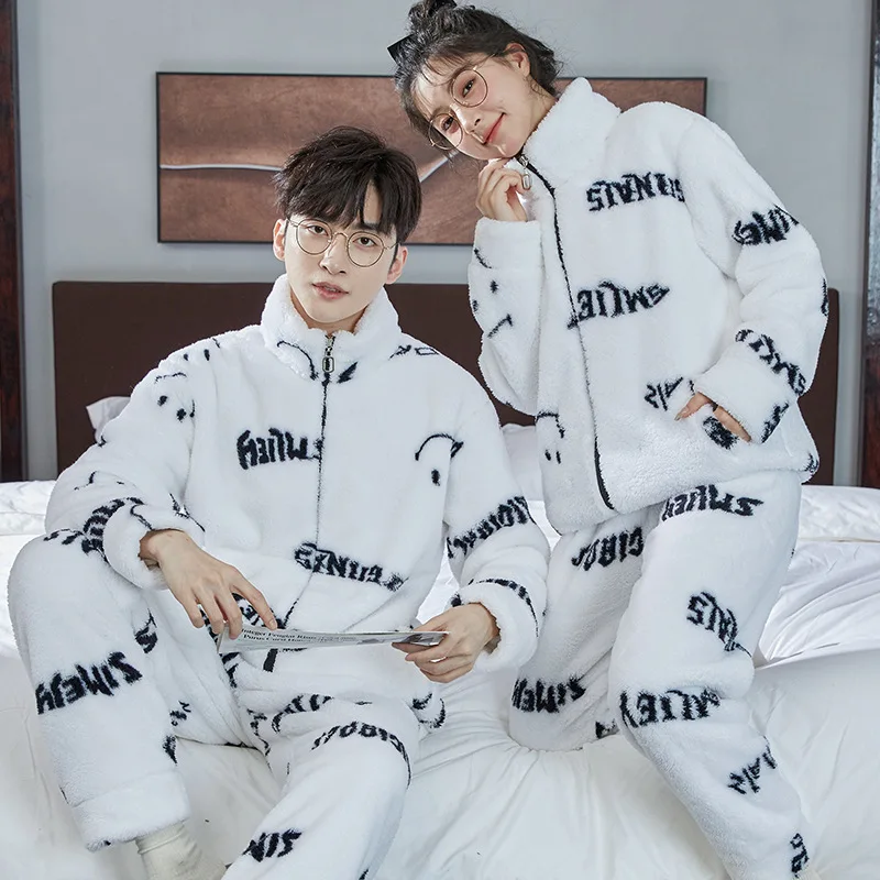 2023 New Couples Sleepwear Winter Warm Flannel Nightwear Men's Thicked Pijamas Set Women Fashion Pyjamas Youth Boy Girl Pajamas