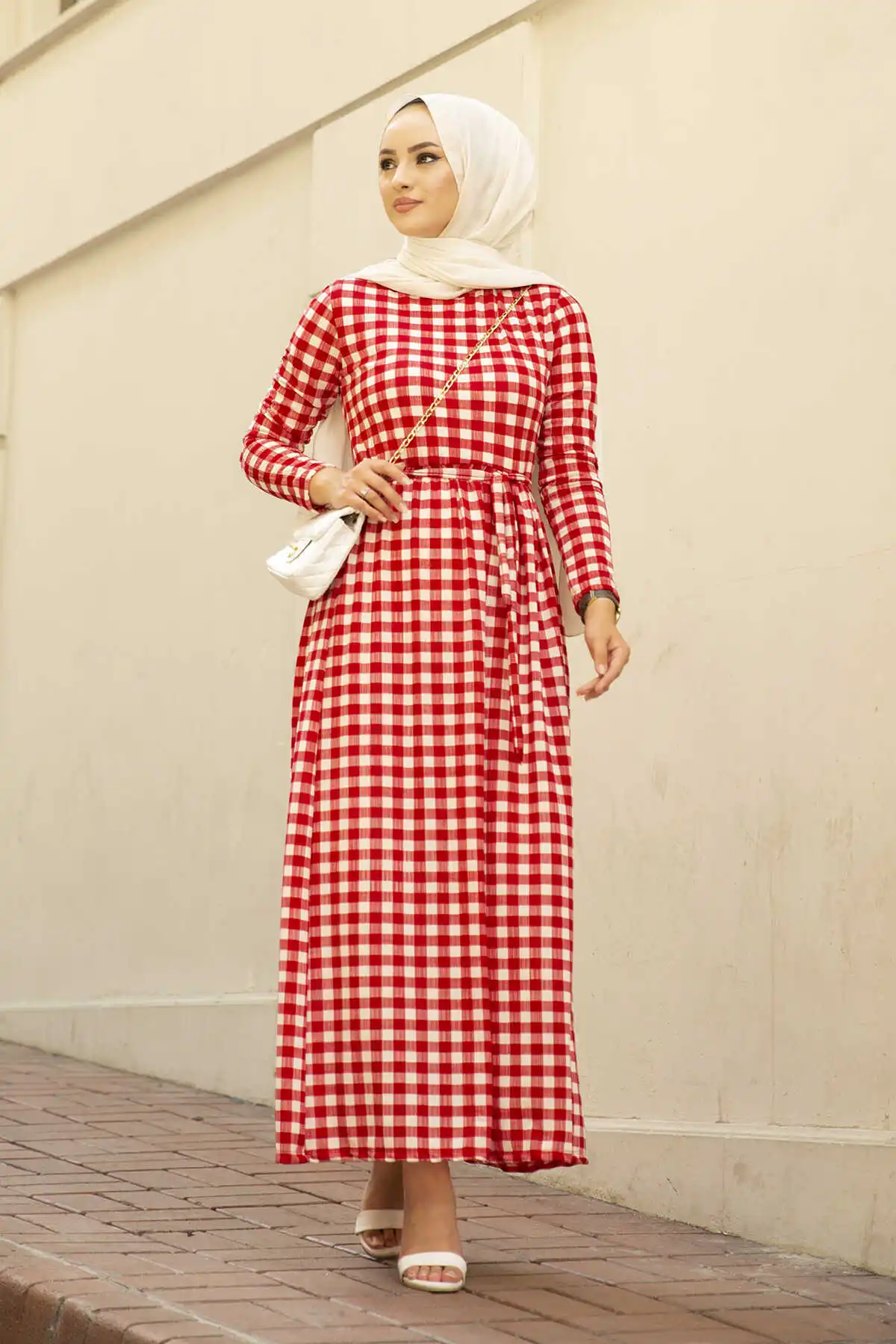 plaid-pattern-dress-er-red-winter-autumn-2021-muslim-women-hijab-headscarf-islamic-turkey