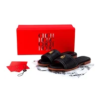 CH Fashion Monogram Print Elegant Design Women's Low Heeled Slippers Solid Color High Quality Metal Lock Simple Single Shoes