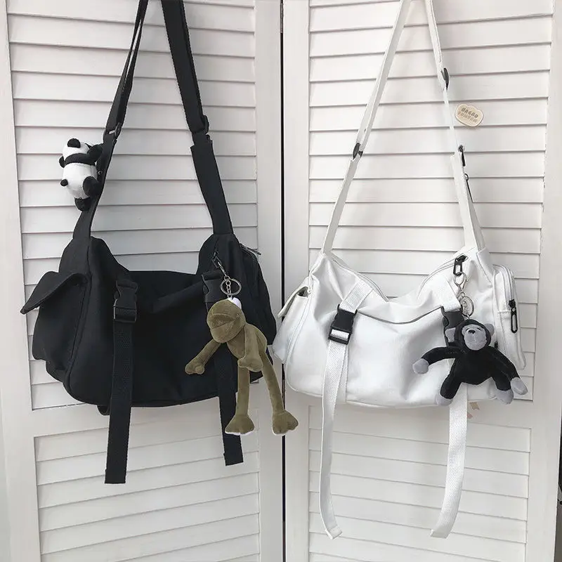 

Japanese Harajuku Workwear Canvas Bag for Women's Korean Version Versatile Solid Color Student Single Shoulder Crossbody Bag
