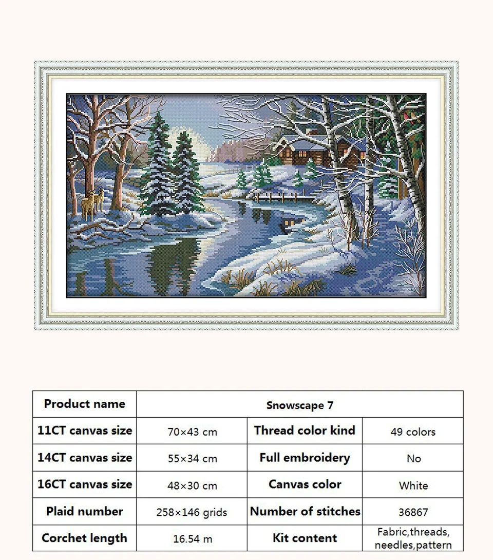 Snowscape Snowy Night Christmas Patterns Cross Stitch Embroidery Kit