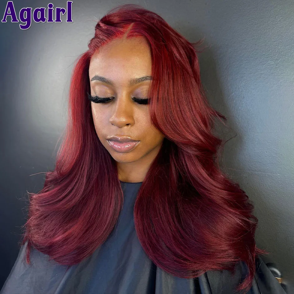 

Burgundy Red 200% Density 13X6 Body Wave Lace Front Wig Glueless Wear Go 13x4 Lace Frontal Human Hair Wigs Pre Plucked for Women