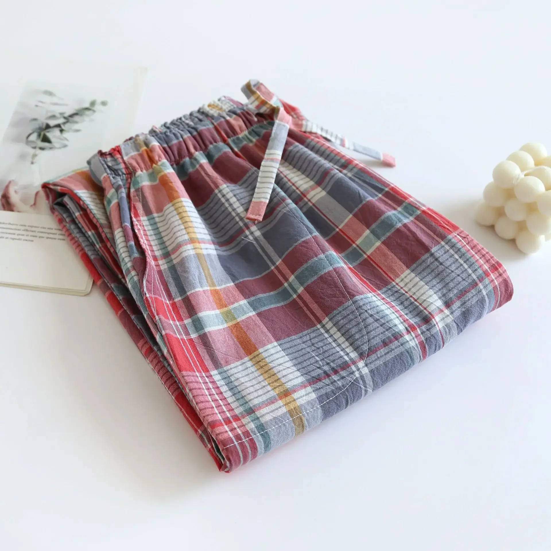 코튼 캐주얼 격자 무늬 디자인 여성 잠옷 바지 코튼 얇은 대형 긴 홈웨어 바지 사계절 Pantalones Mujer