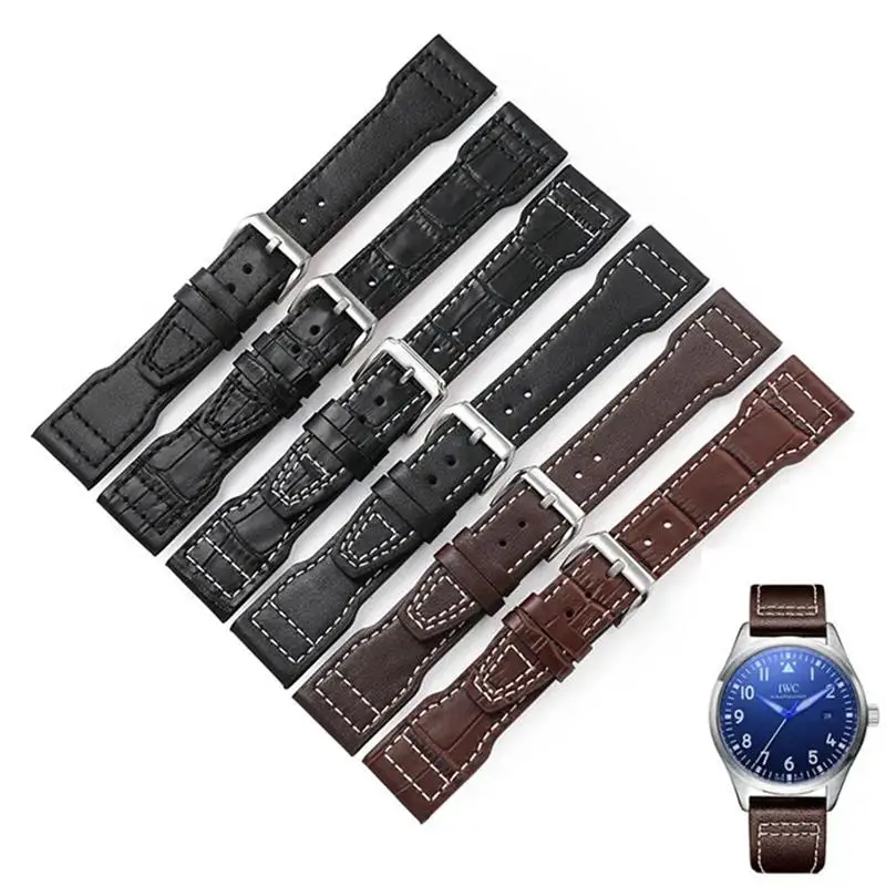 SCHIK 20mm 21mm 22mm Genuine Leather Watch Strap Bamboo Grain Rivets Watchband for IWC Mark PILOT PORTUGIESER Watch Band