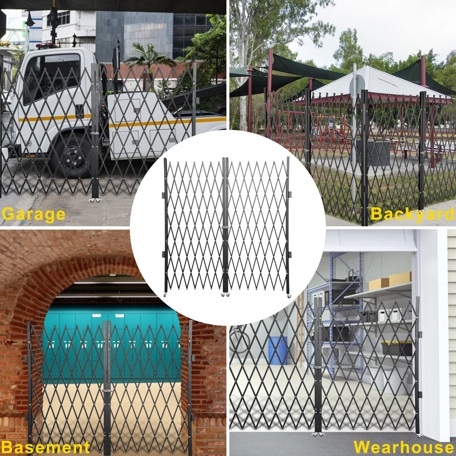 VEVOR Double Folding Security Gate 1.5-2 x 3-3.66m Folding Door Gate Steel Accordion Flexible Expanding Security With Wheel