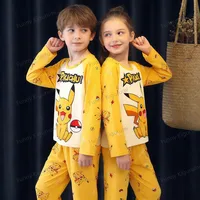 Pyjamas de dessin animé pour enfants de 3 à 5 7 9 11 13 ans, ensembles de vêtements pour garçons, vêtements de maison pour filles, pyjama Pikachu à manches longues, vêtements de détente pour adolescents 4
