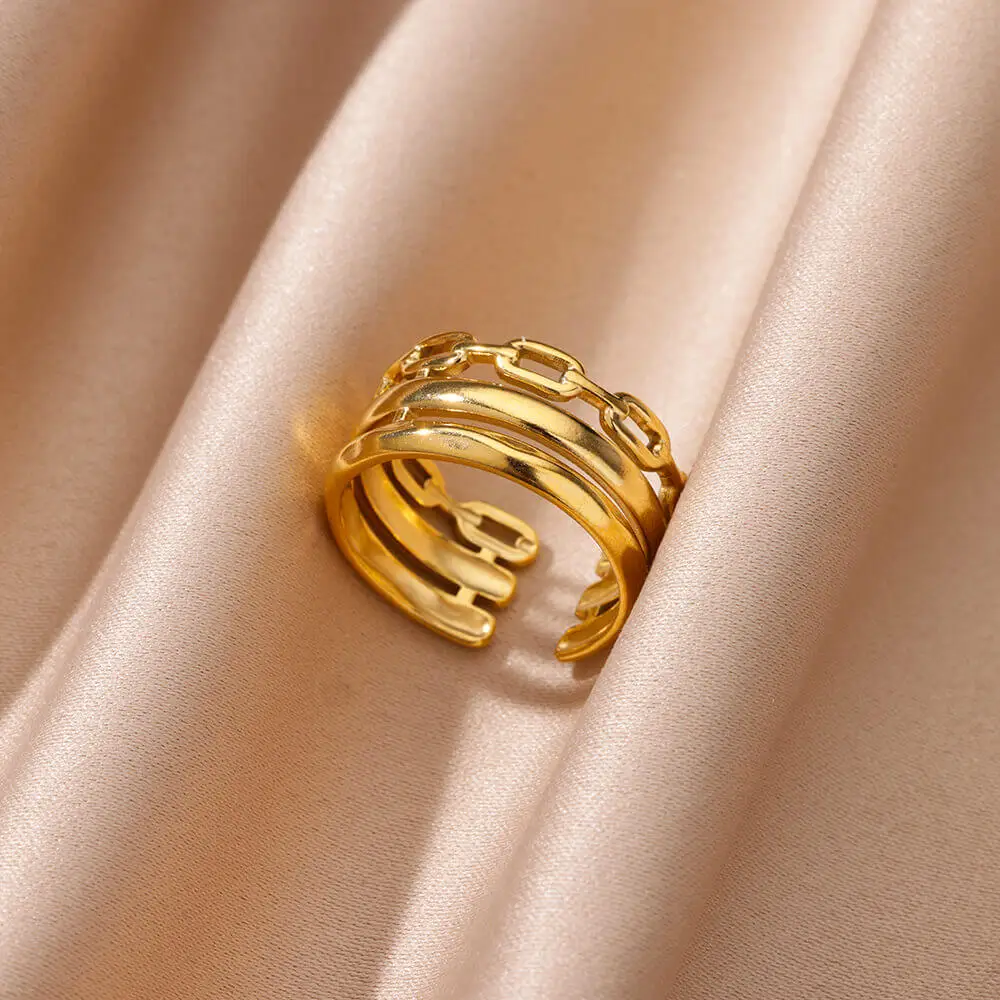 Stainless Steel Ring Adjustable Gold Color