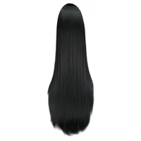 Perruque Synthétique Longue Noire de 100cm/40 ans, Cheveux Lisses, Degré de Chaleur, Costume de Carnaval d'Halloween, Cosplay 5
