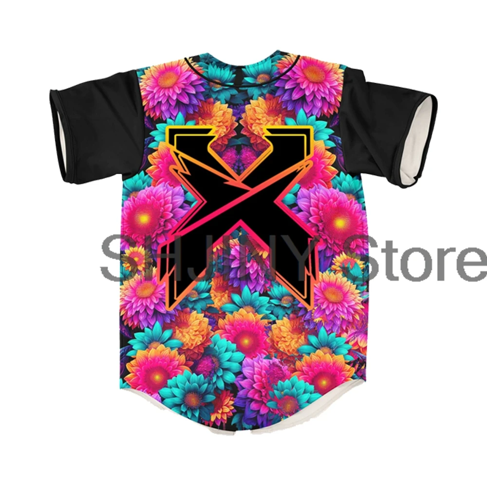 Excision Trippy Floral Jersey EDM 축제 야구 자켓 셔츠 v 넥 반소매 티 여성 남성 streetwear 탑스
