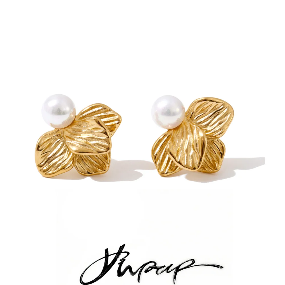 Yhpup Jewelry Stainless Steel Simulated Pearls Women Stud Earrings