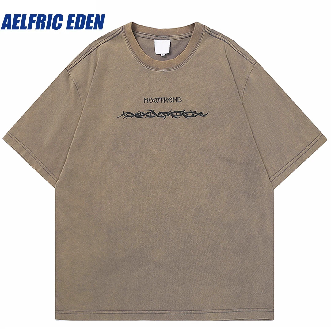 

Aelfric Eden Vintage Aesthetic Graphic T-Shirt 2023 Men Streetwear Washed T Shirt Retro Harajuku Hip Hop Loose Tshirt Cotton Top
