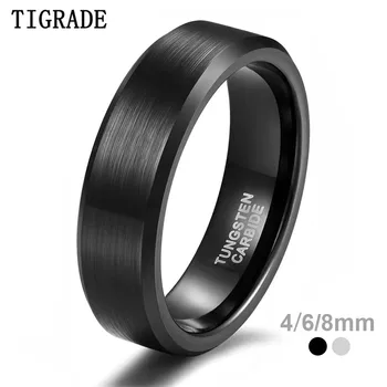 TIGRADE 4/6/8/mm Black Tungsten Carbide Ring Men Brushed Silver Color Wedding Band Women Engagement Rings For Male Jewelry 1