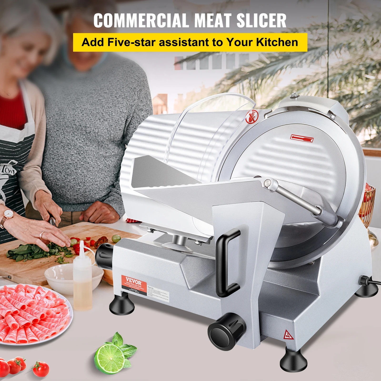 Electric Meat Slicer with Carbon Steel Blade for Home and Commercial Use
